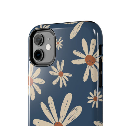 Vintage Daisies iPhone Case – Navy Blue Floral Design, Scratch - Resistant with Shock - Absorbing Bumper - BOGO Cases