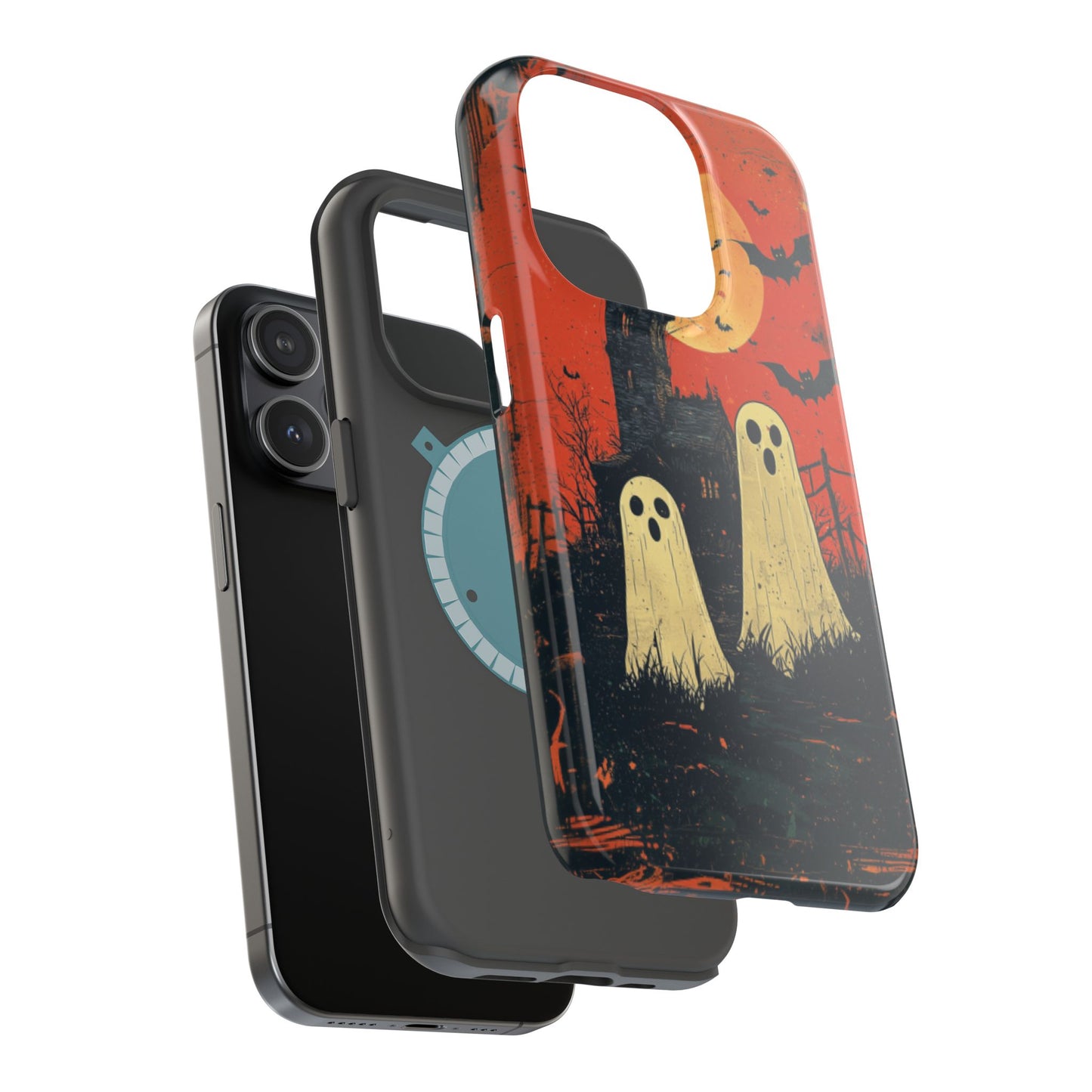 Haunted House & Ghosts MagSafe iPhone Case – Spooky Halloween Full Moon Design