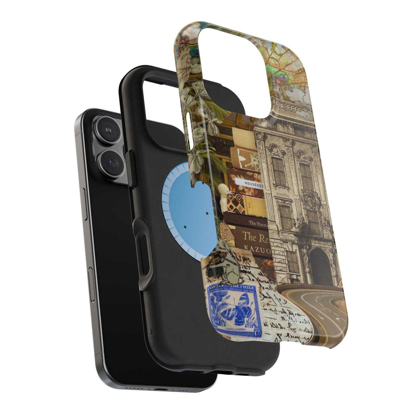 Whimsical Road Trip Collage MagSafe iPhone Case – Dual-Layer Protection with Vintage Art and Adventure Design