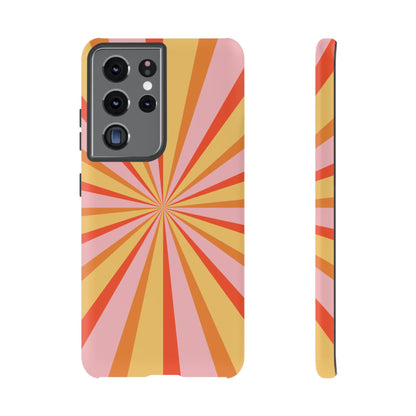 Bold Retro Sunburst Samsung Galaxy Case – Vibrant 70s-Inspired Rays in Orange, Pink, and Yellow