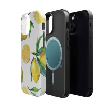 Lemon Grove Watercolor Tough MagSafe iPhone Case – Fresh Citrus Design, Dual-Layer Protection