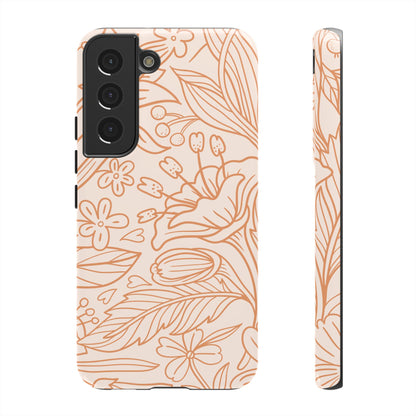 Soft Terracotta Floral Line Art Tough Samsung Galaxy Case – Minimalist Botanical Design with Dual-Layer Protection