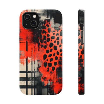 MagSafe iPhone Case: Cheetah Plaid – Red & Black Pattern