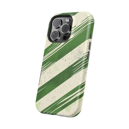 Green Stripes MagSafe iPhone Case – Bold Diagonal Brushstroke Design