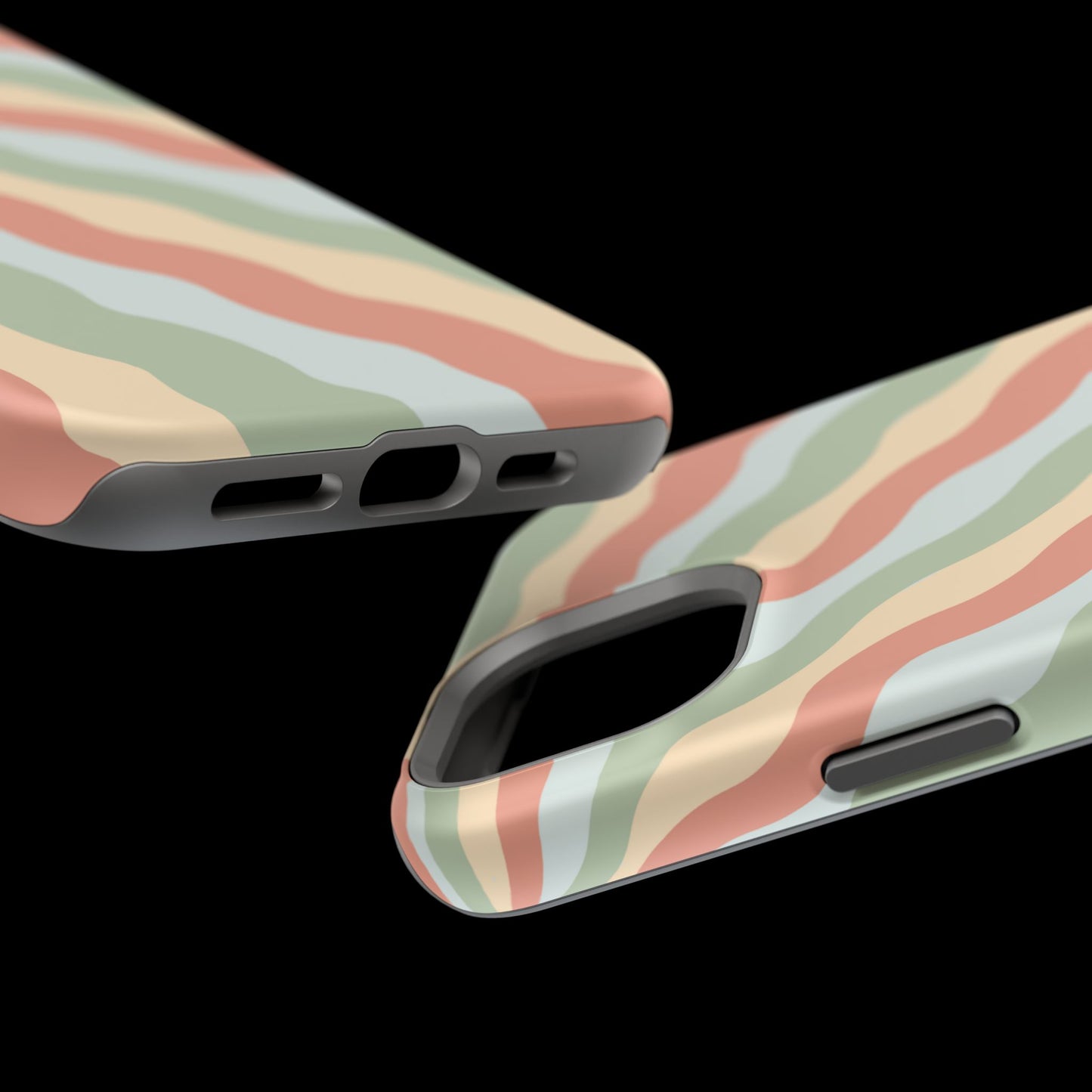 Earthy Retro Waves MagSafe iPhone Case – 70s-Inspired Wavy Stripes in Soft Green, Cream, and Rust