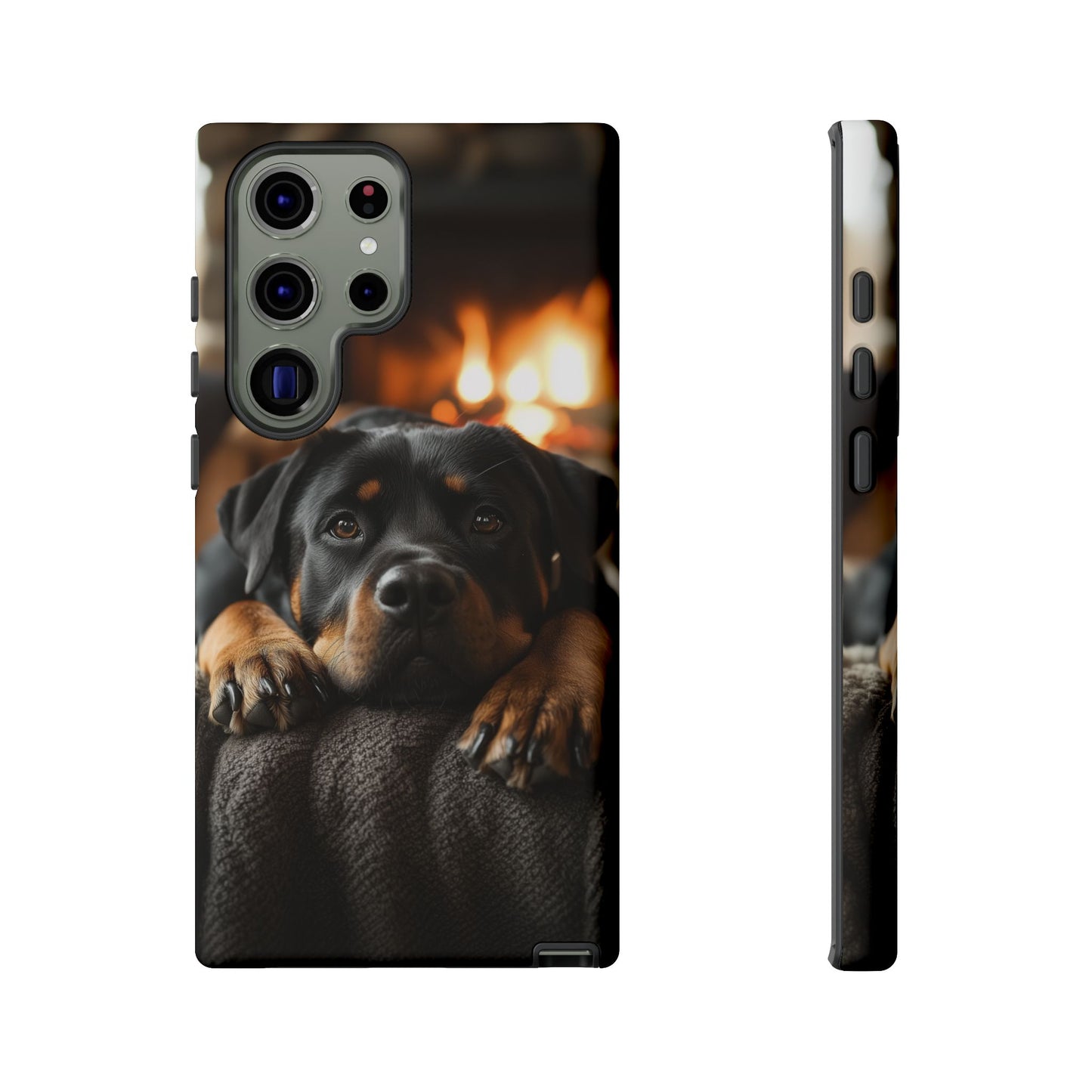 Cozy Rottweiler by the Fireplace Samsung Galaxy Case – Warm Rustic Design