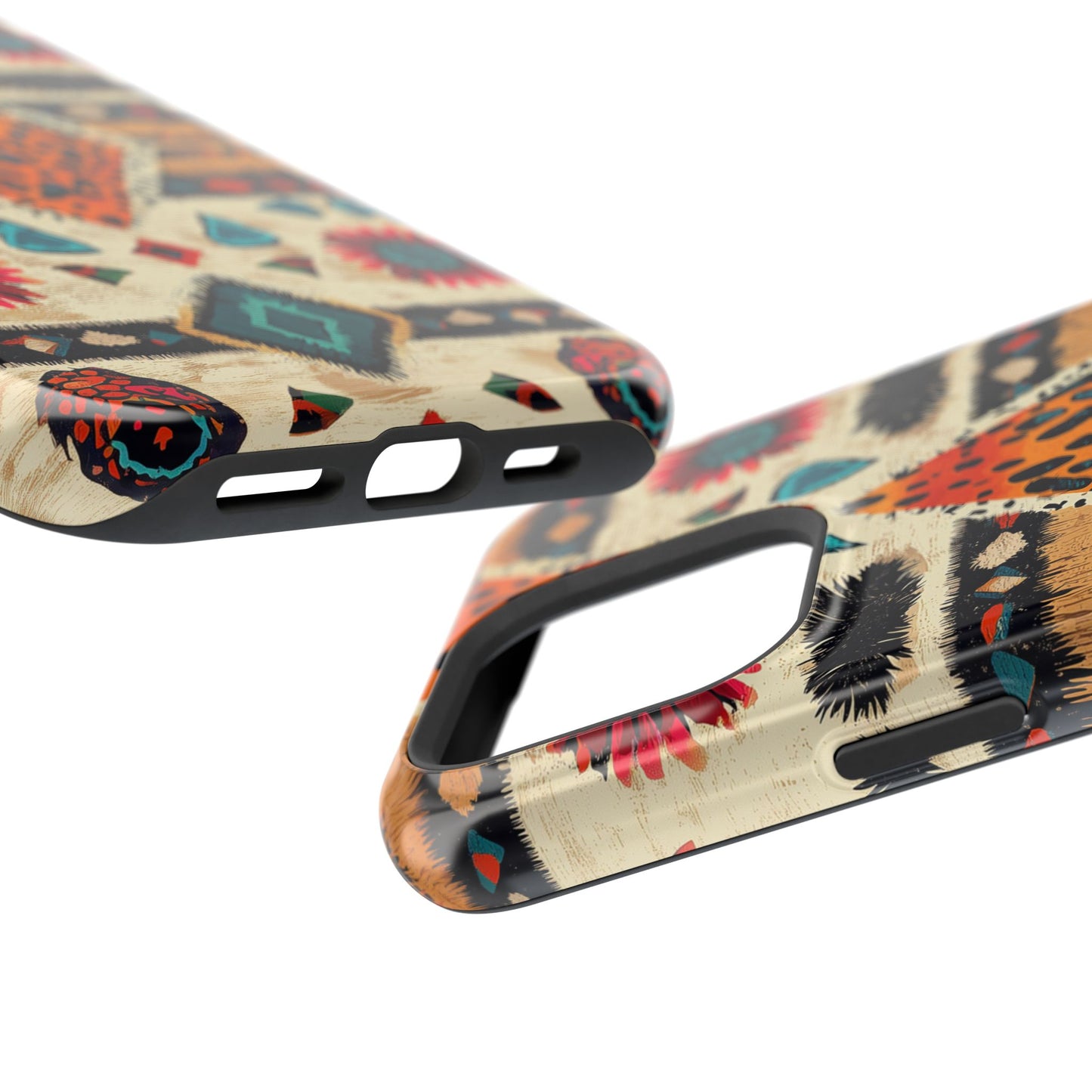 Wild Boho Leopard Print & Floral Tough MagSafe iPhone Case – Eclectic Tribal Design, Dual-Layer Protection