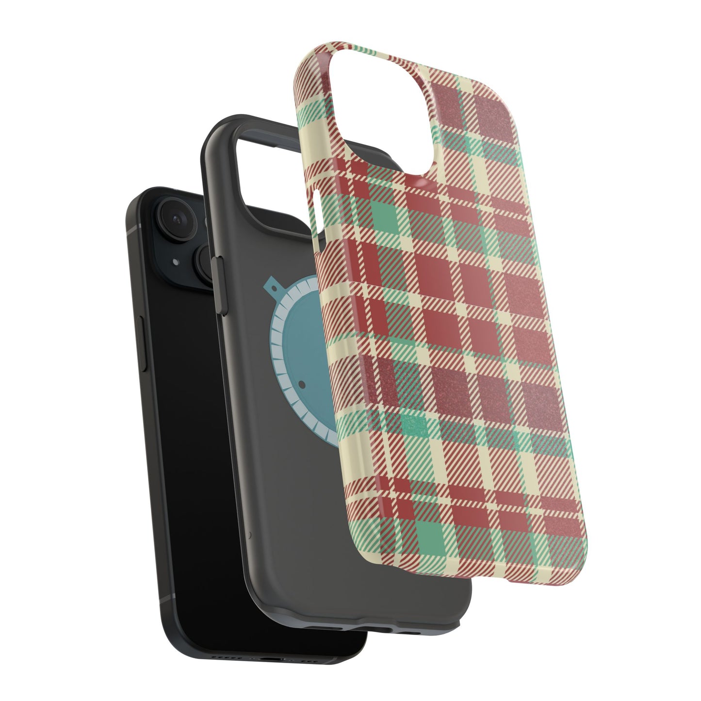 Retro Red & Cream Plaid – MagSafe iPhone Case with Classic Elegance