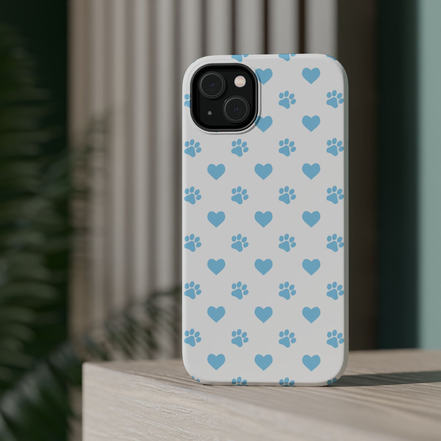 Blue Paw Prints & Hearts – MagSafe iPhone Case with Adorable Pet-Lover Design