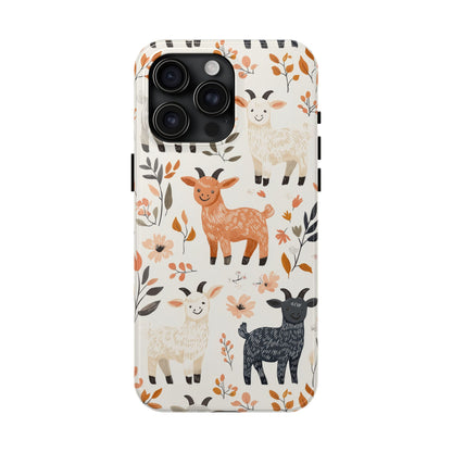 iPhone Case: Smiley Goats & Dried Flowers – Vintage Charm