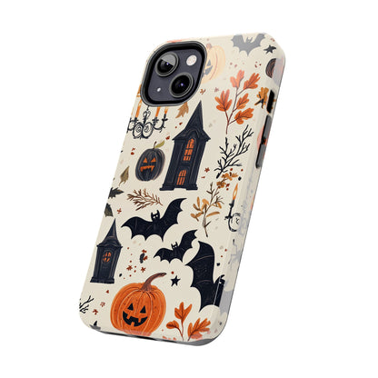 Haunted Halloween iPhone Case – Haunted House, Bats, and Pumpkins Design