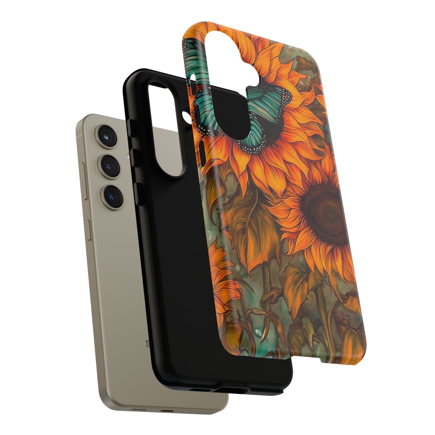 Vintage Blue Butterfly & Sunflower Art – Samsung Galaxy Case