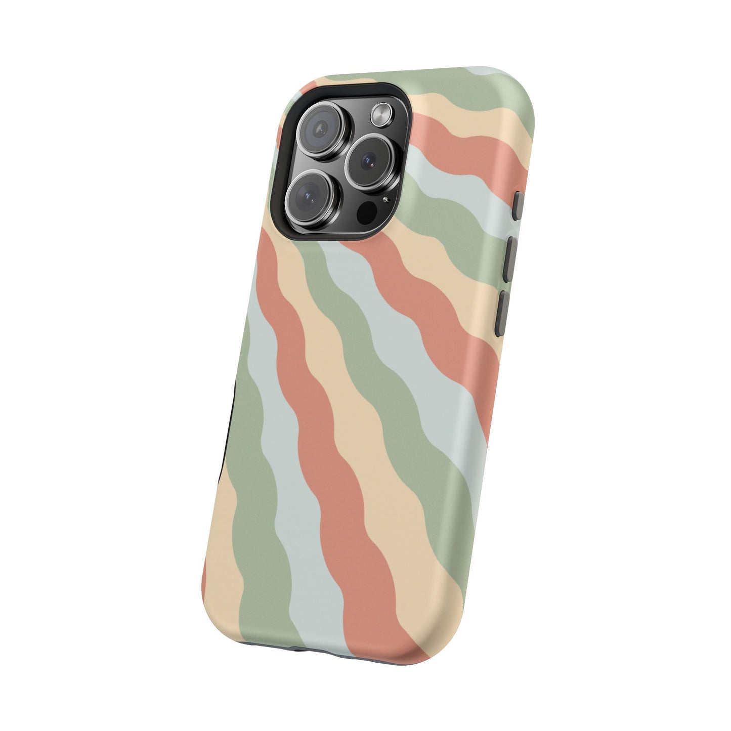 Earthy Retro Waves MagSafe iPhone Case – 70s-Inspired Wavy Stripes in Soft Green, Cream, and Rust