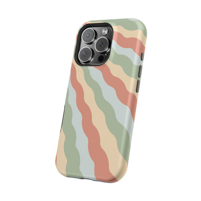 Earthy Retro Waves MagSafe iPhone Case – 70s-Inspired Wavy Stripes in Soft Green, Cream, and Rust