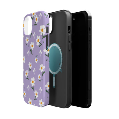 Purple Daisy Garden MagSafe  iPhone Case – Soft Lavender Background, Shockproof Protection with Slim Fit