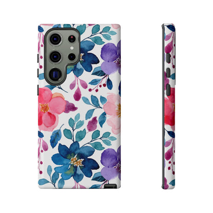 Mystic Bloom – Samsung Galaxy Case with Blue & Pink Watercolor Florals