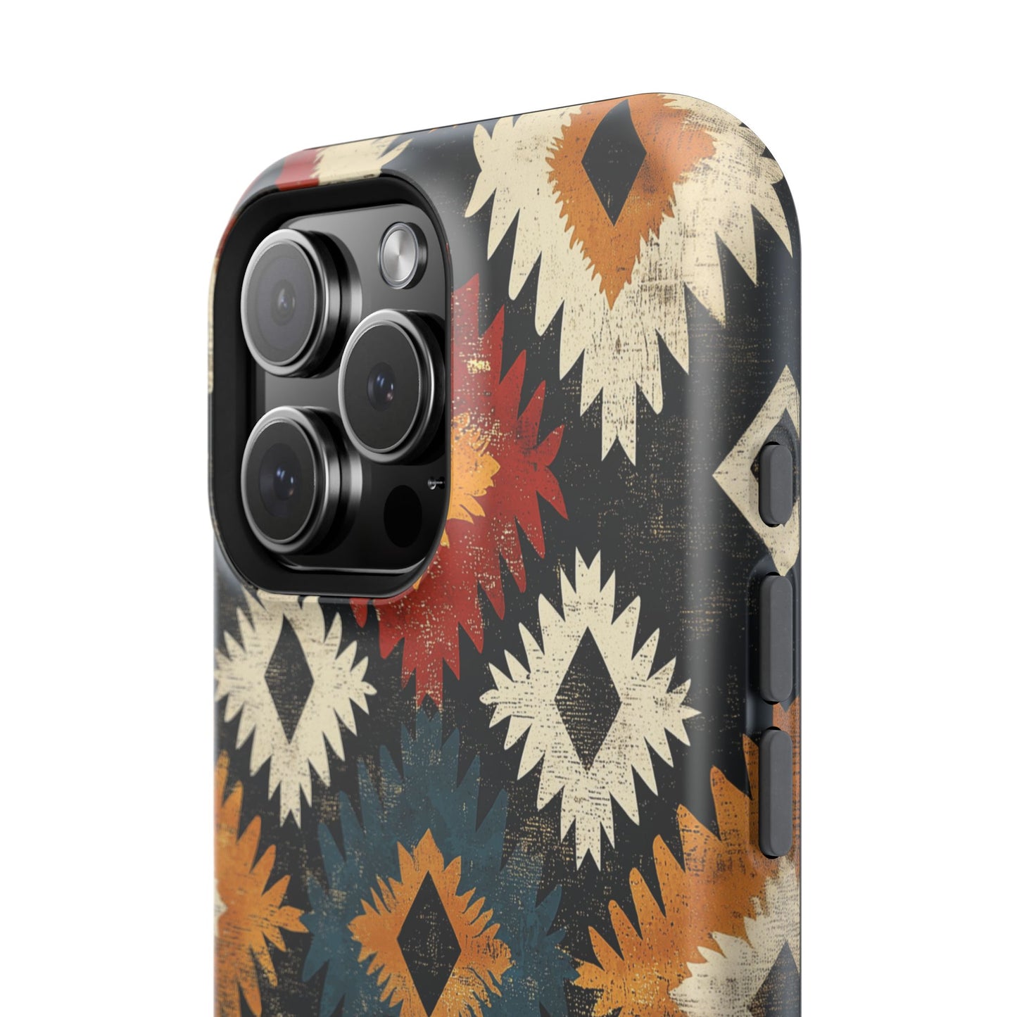 Rustic Tribal Sunburst Tough MagSafe iPhone Case – Vibrant Geometric Design, Dual-Layer Protection