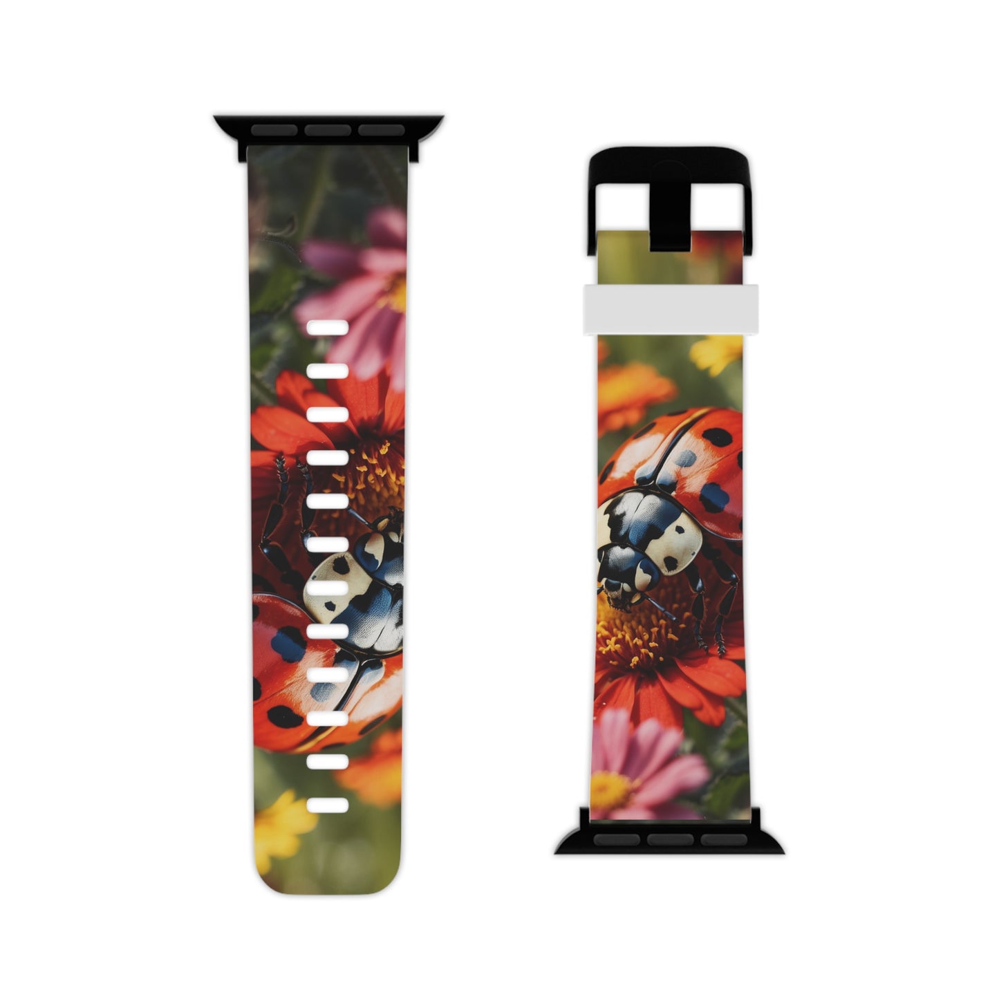 Ladybug on Orange Daisy Apple Watch Band