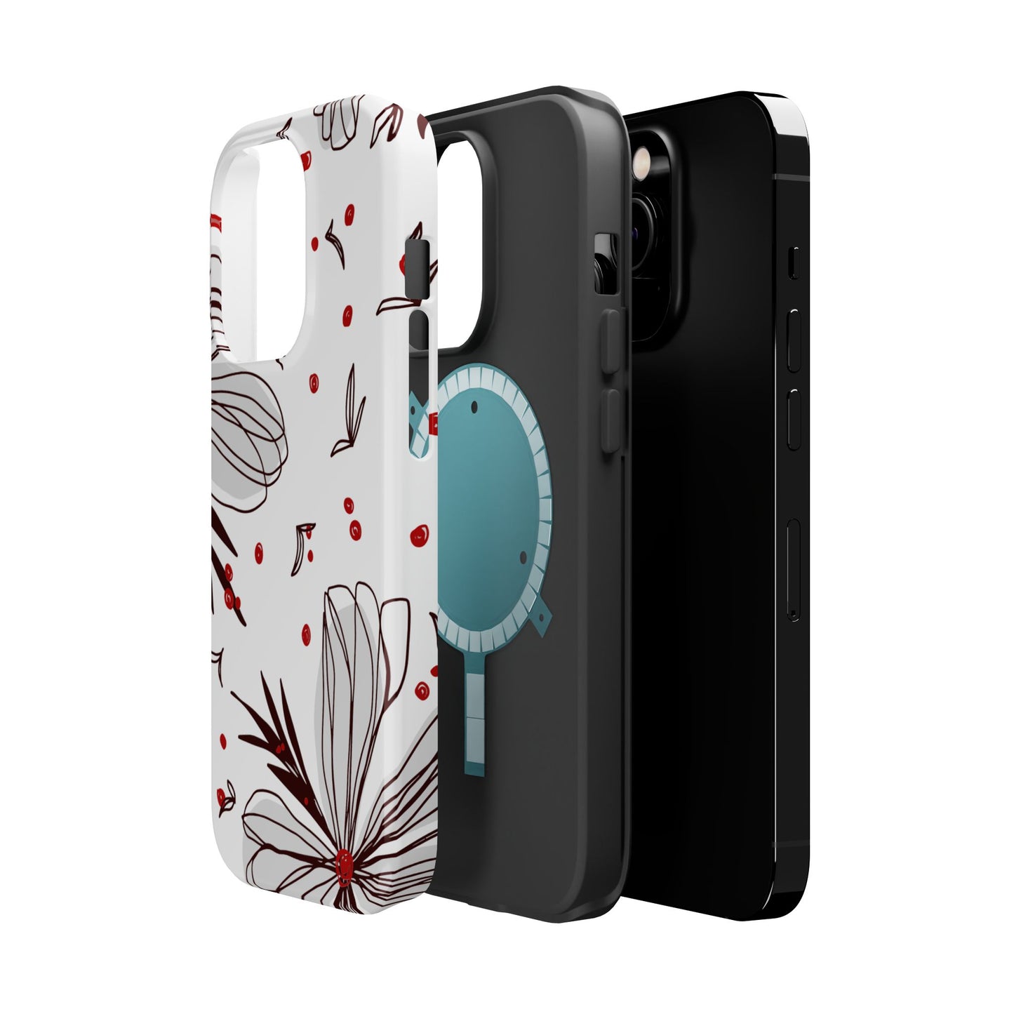 Minimalist Line Art Floral Tough MagSafe iPhone Case – Bold Red and Black Design, Shockproof Protection