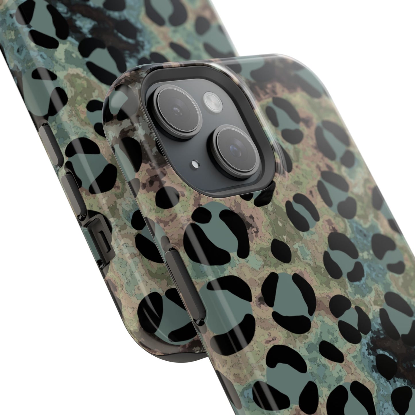 Moody Watercolor Leopard Print Tough MagSafe iPhone Case – Earthy Abstract Pattern with Dual-Layer Protection