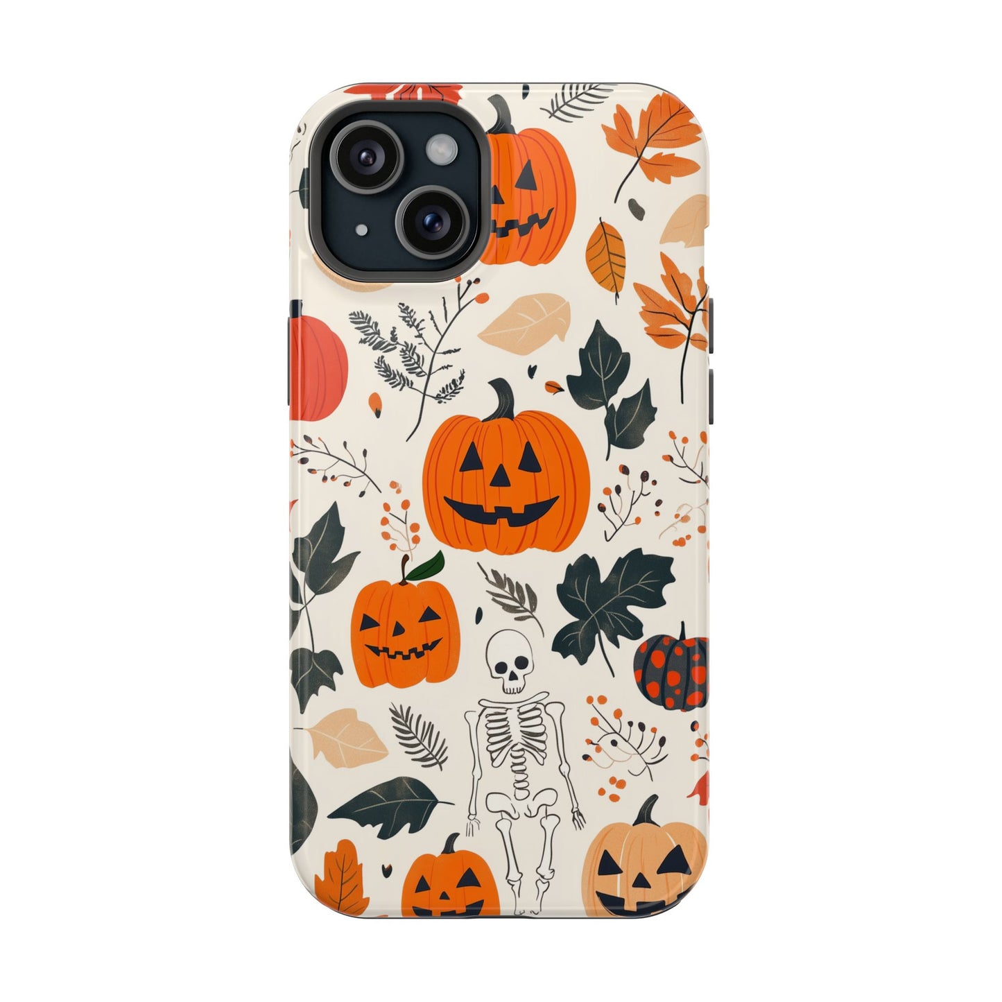 Spooky Pumpkin & Skeleton MagSafe iPhone Case – Halloween Jack-O'-Lantern Design