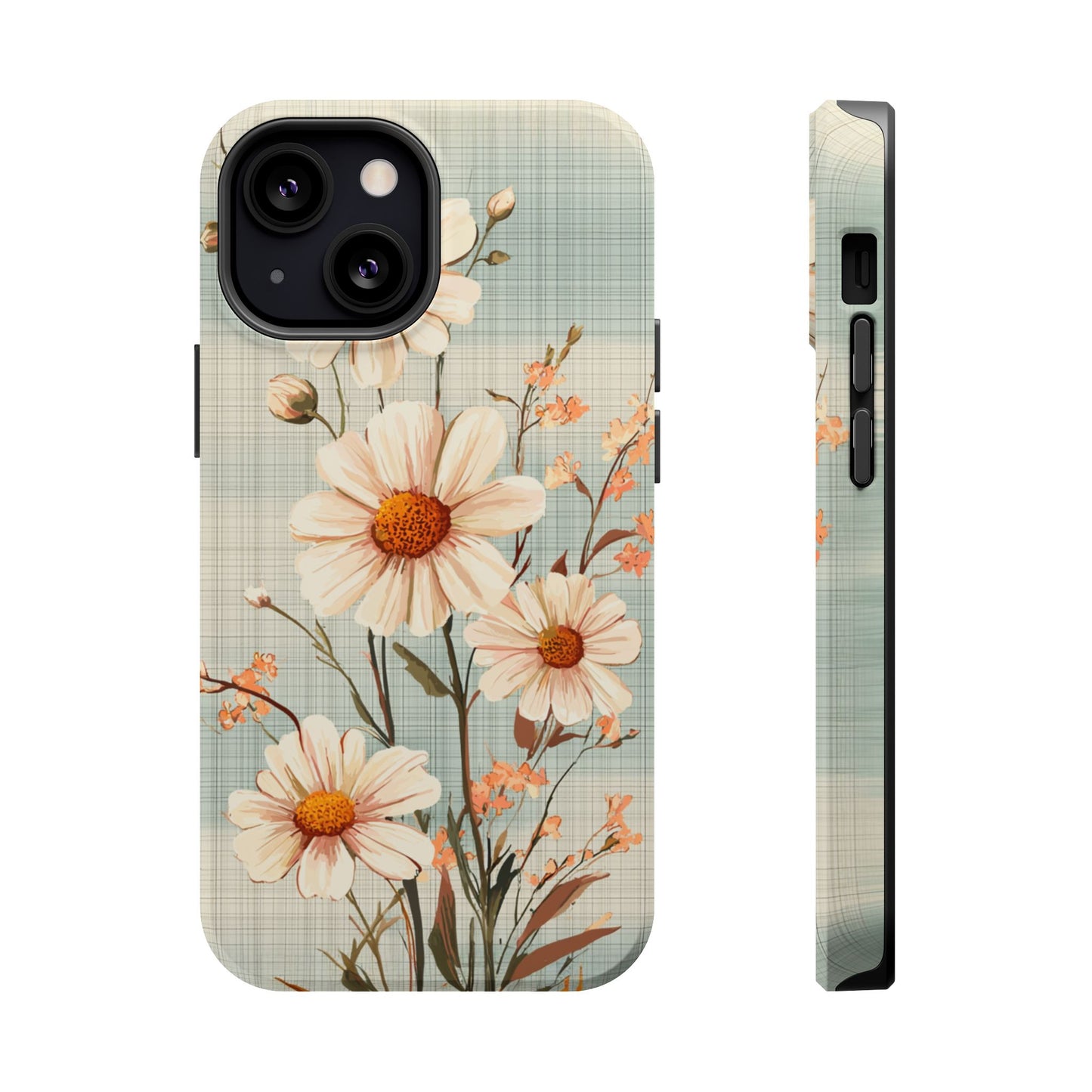 Pastel Green Daisy MagSafe iPhone Case - Floral Plaid Protective Cover