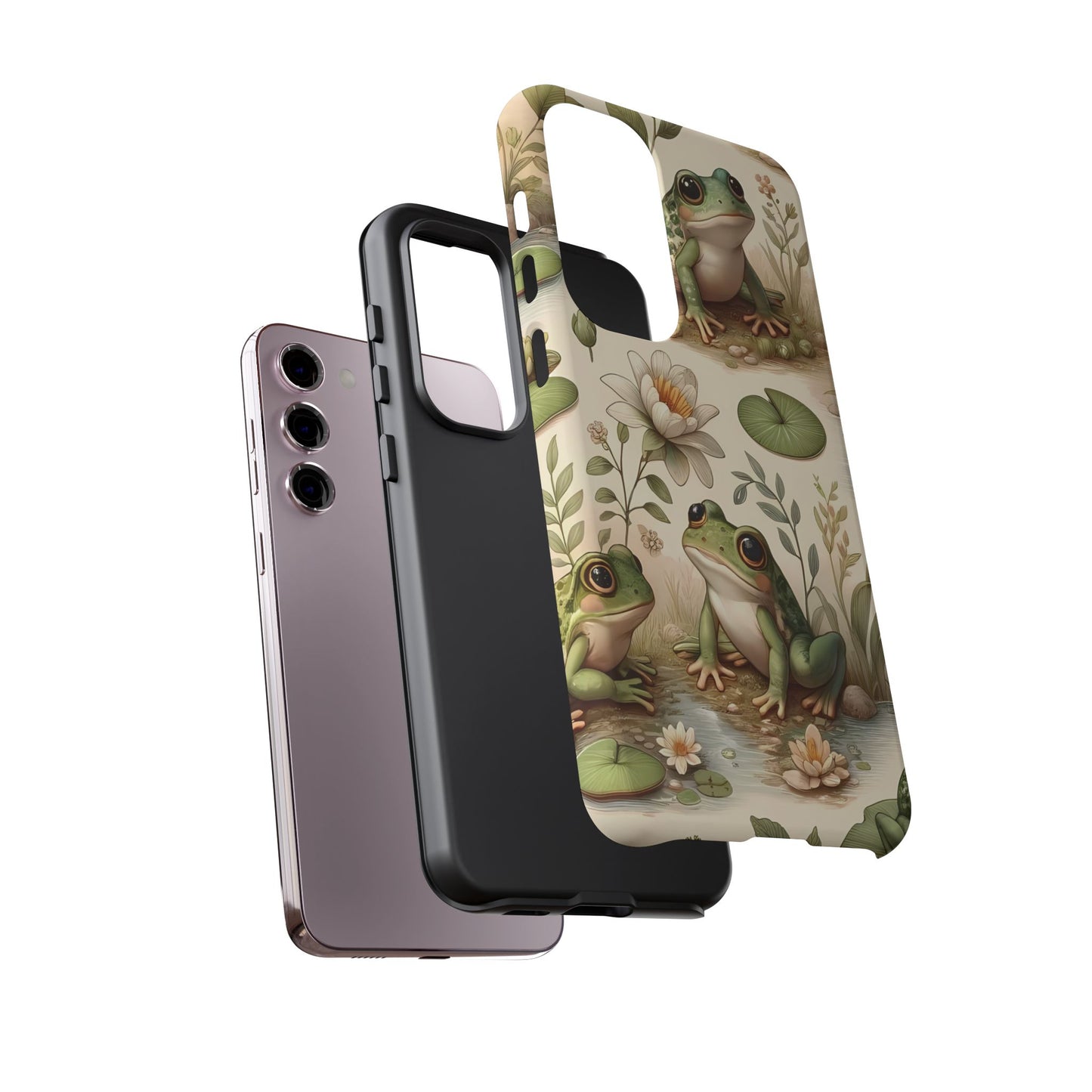 Cute Frogs Phone Case - Pond Pals Frolic - Charming Frog Lily Pad Phone Case for iPhone, Google & Samsung! Great Gift For Any Frog Lover!