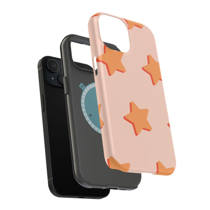 Retro Orange Stars MagSafe iPhone Case – Shock-Resistant, Smooth Matte Finish, Dual-Layer Design