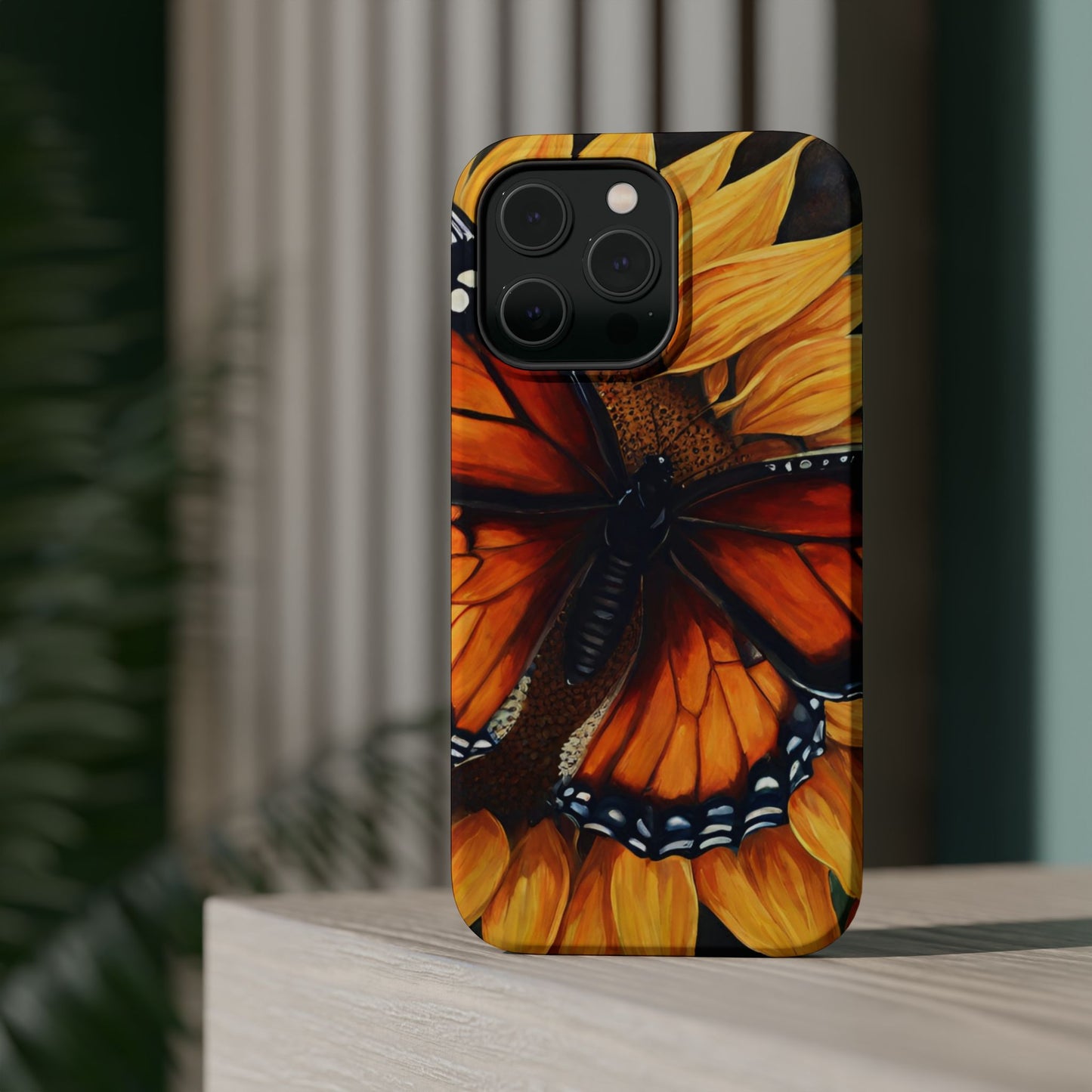 Monarch Butterfly & Sunflower Art – MagSafe iPhone Case