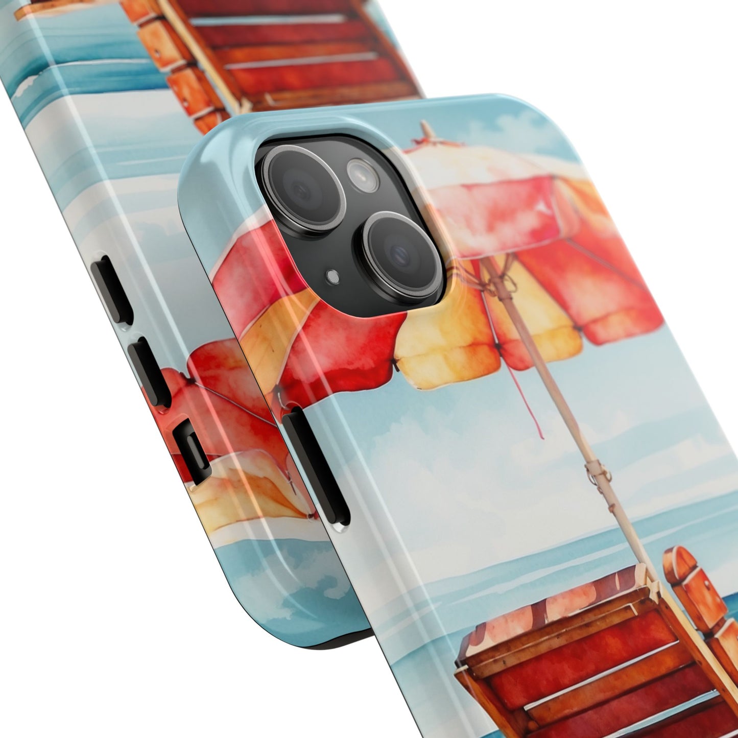 Beachfront Sunset Lounge iPhone Case – Vibrant Watercolor Design