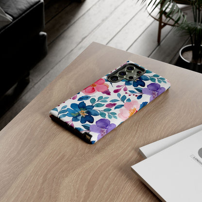 Mystic Bloom – Samsung Galaxy Case with Blue & Pink Watercolor Florals