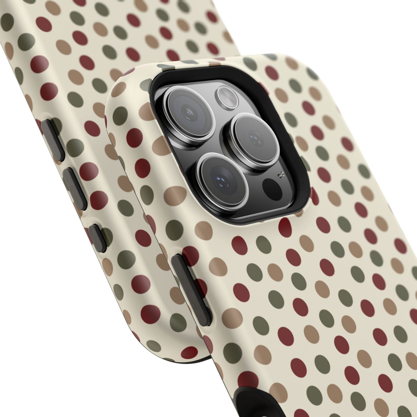 Festive Red & Green Polka Dots on Cream – MagSafe iPhone Case