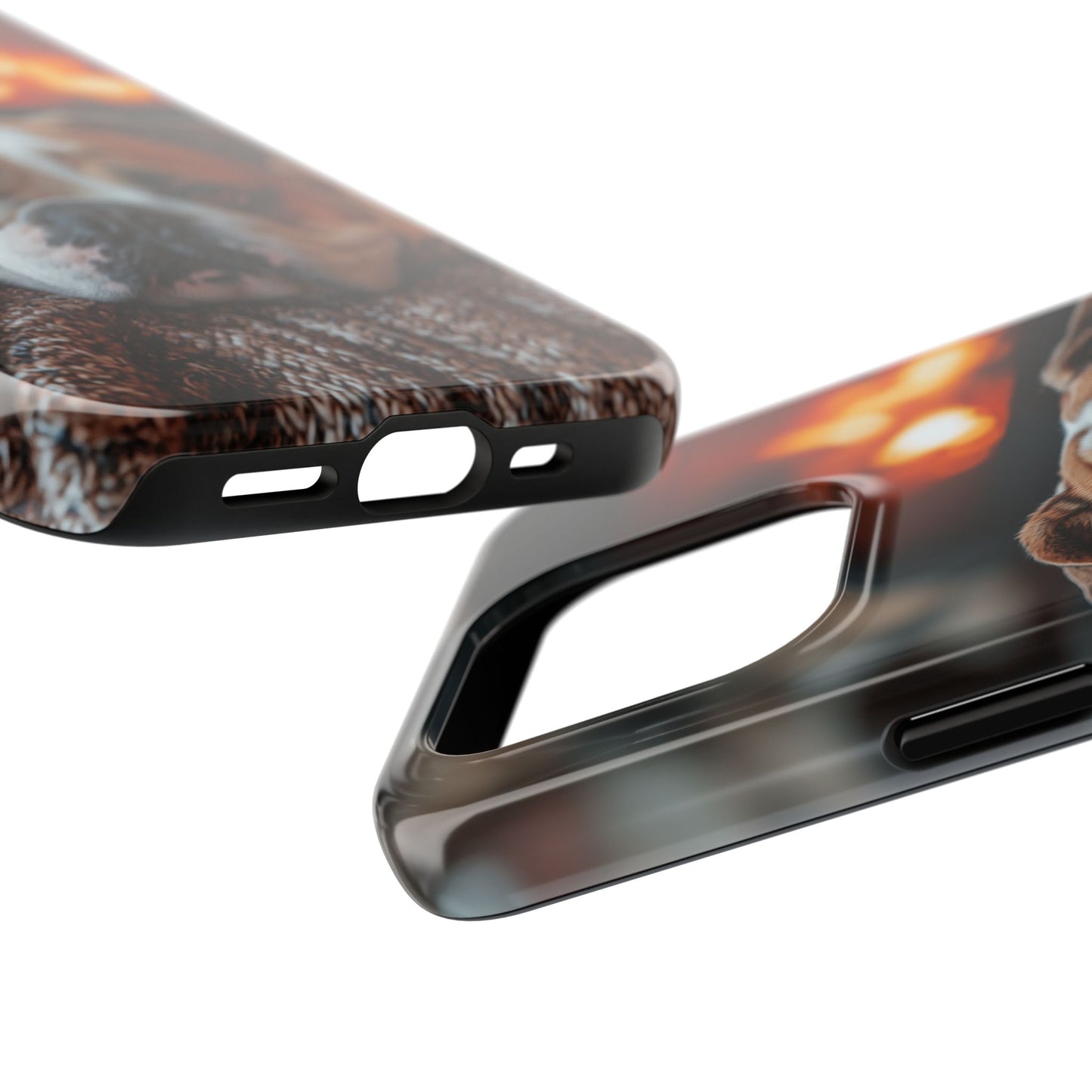 Cozy Bulldog iPhone Case – Fireside-Inspired Protective Cover Description: