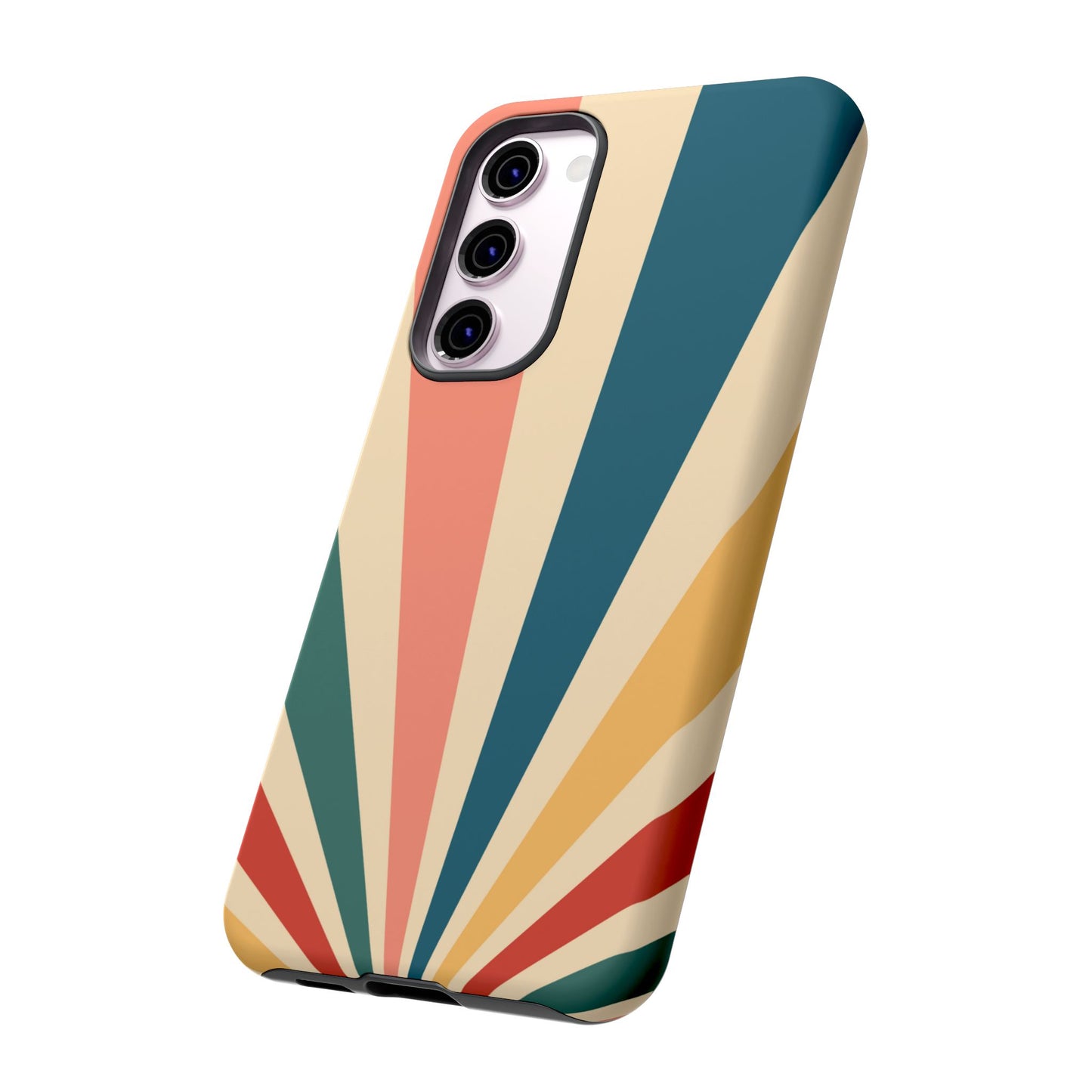 Retro Sunbeam Samsung Galaxy Case – 70s-Inspired Radiating Stripes in Coral, Teal, and Mustard