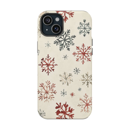 Vintage Red and Gray Snowflake Pattern – MagSafe iPhone Series Case