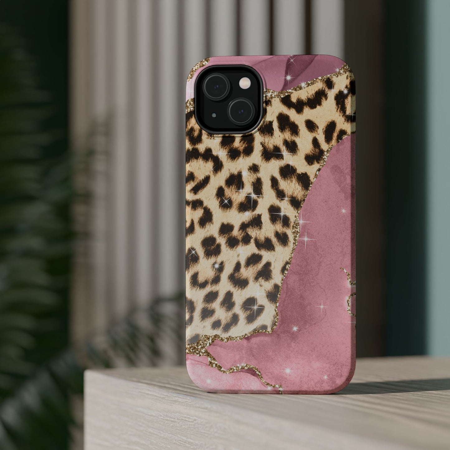 Pink Glam Leopard - MagSafe iPhone Series Case with Glitter Accents