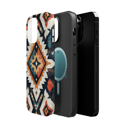 Vintage Southwestern Diamond Tough MagSafe iPhone Case – Rustic Tribal Design, Dual-Layer Protection