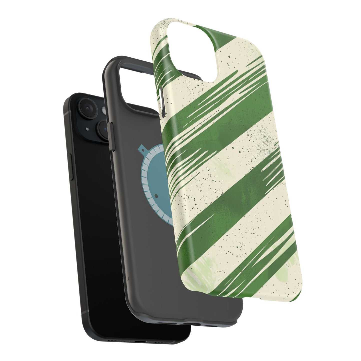 Green Stripes MagSafe iPhone Case – Bold Diagonal Brushstroke Design