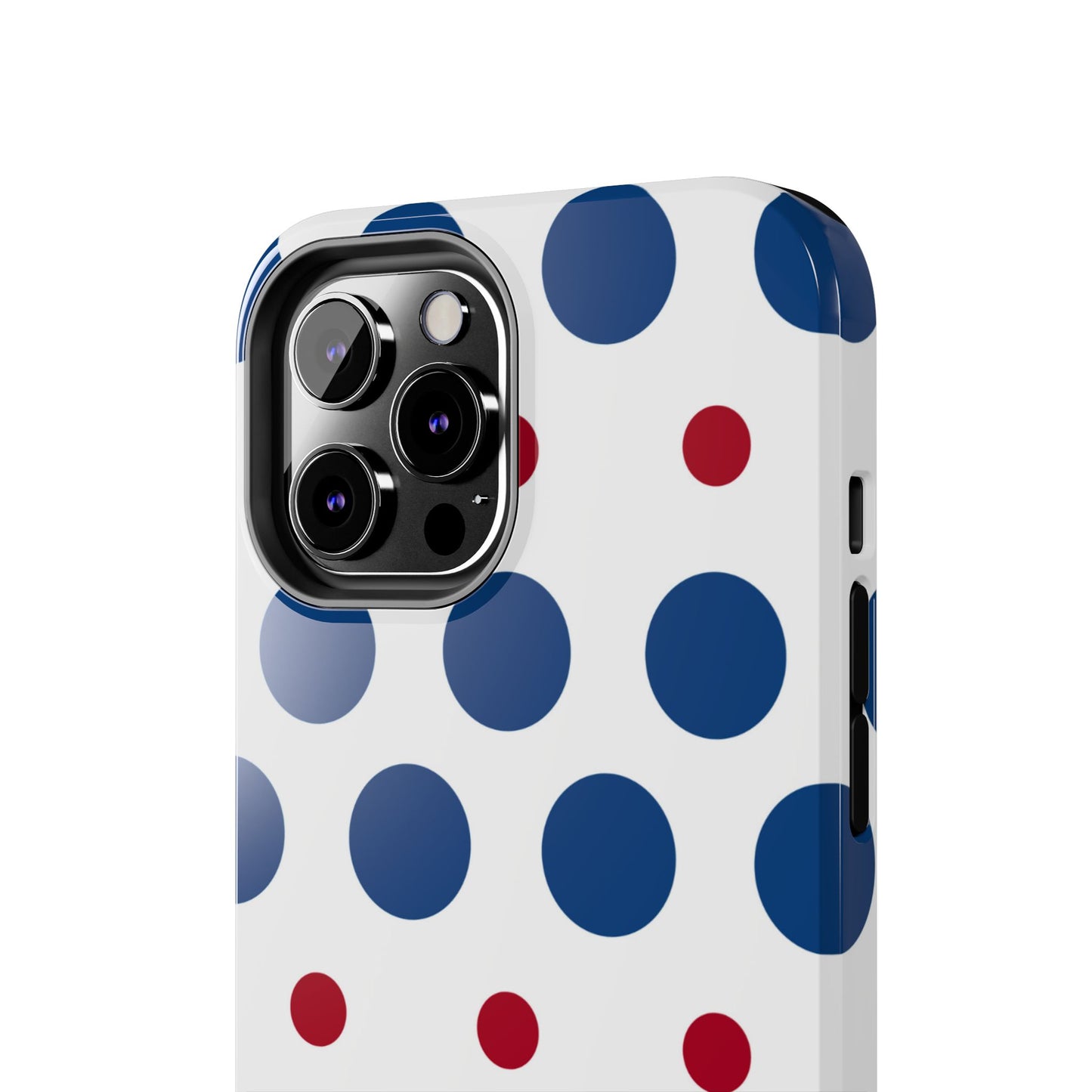 Bold Navy & Red Polka Dot Pattern – iPhone Case