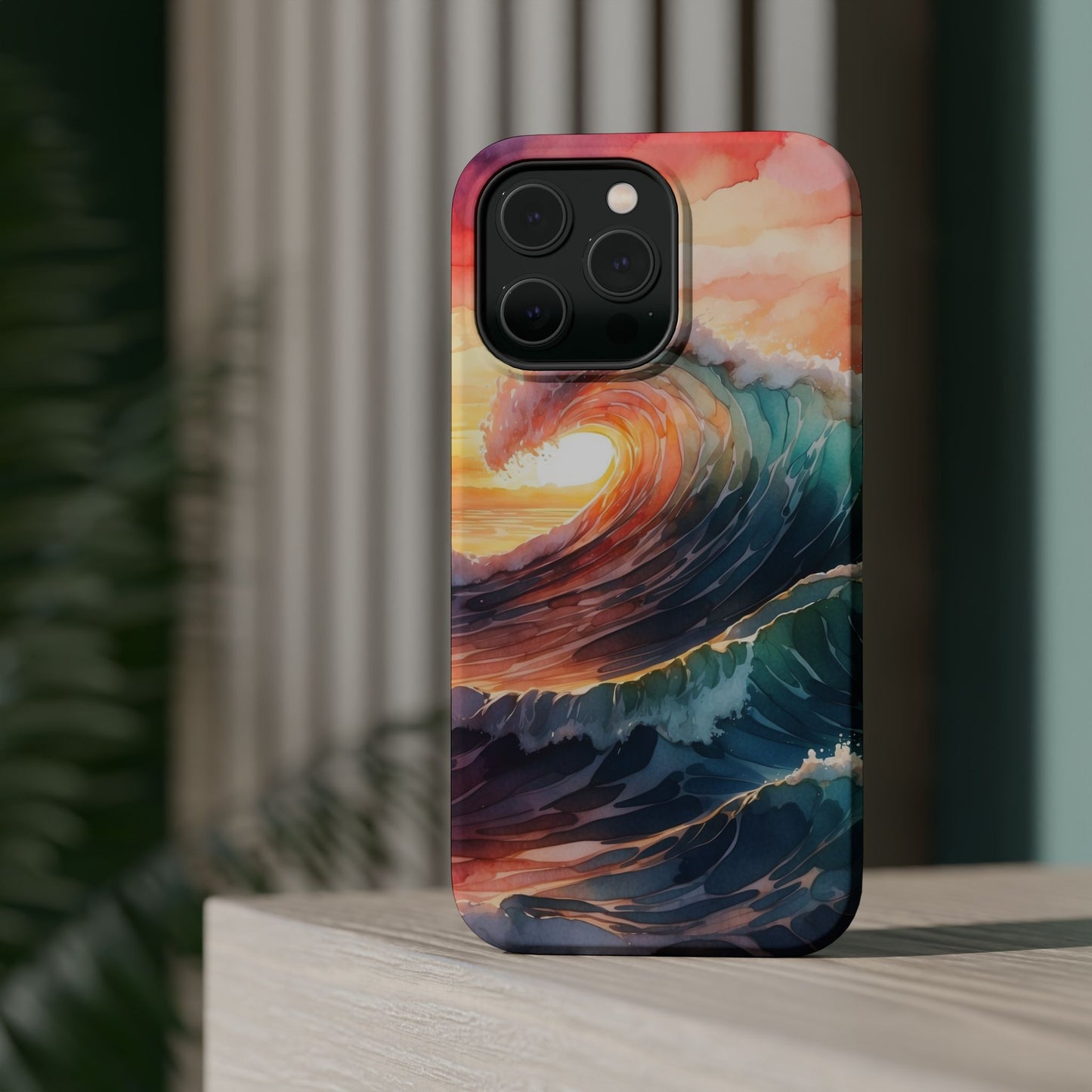 Ocean Sunrise Wave MagSafe iPhone Case – Vibrant Watercolor Wave Design