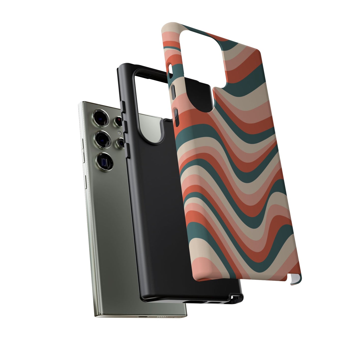 Groovy Waves Samsung Galaxy Case – Retro 70s-Inspired Stripes in Coral, Cream, and Teal