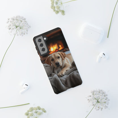 Cozy Golden Retriever by the Fireplace - Samsung Galaxy Case