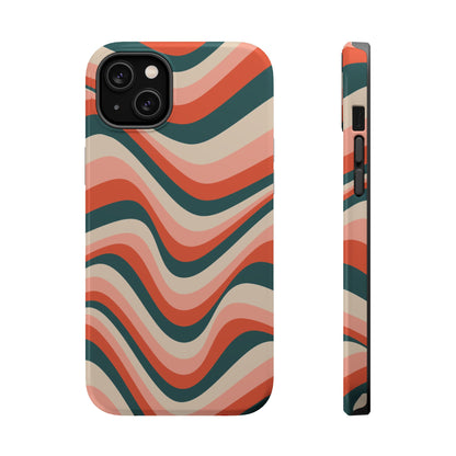 Groovy Waves MagSafe iPhone Case – Retro 70s-Inspired Stripes in Coral, Cream, and Teal