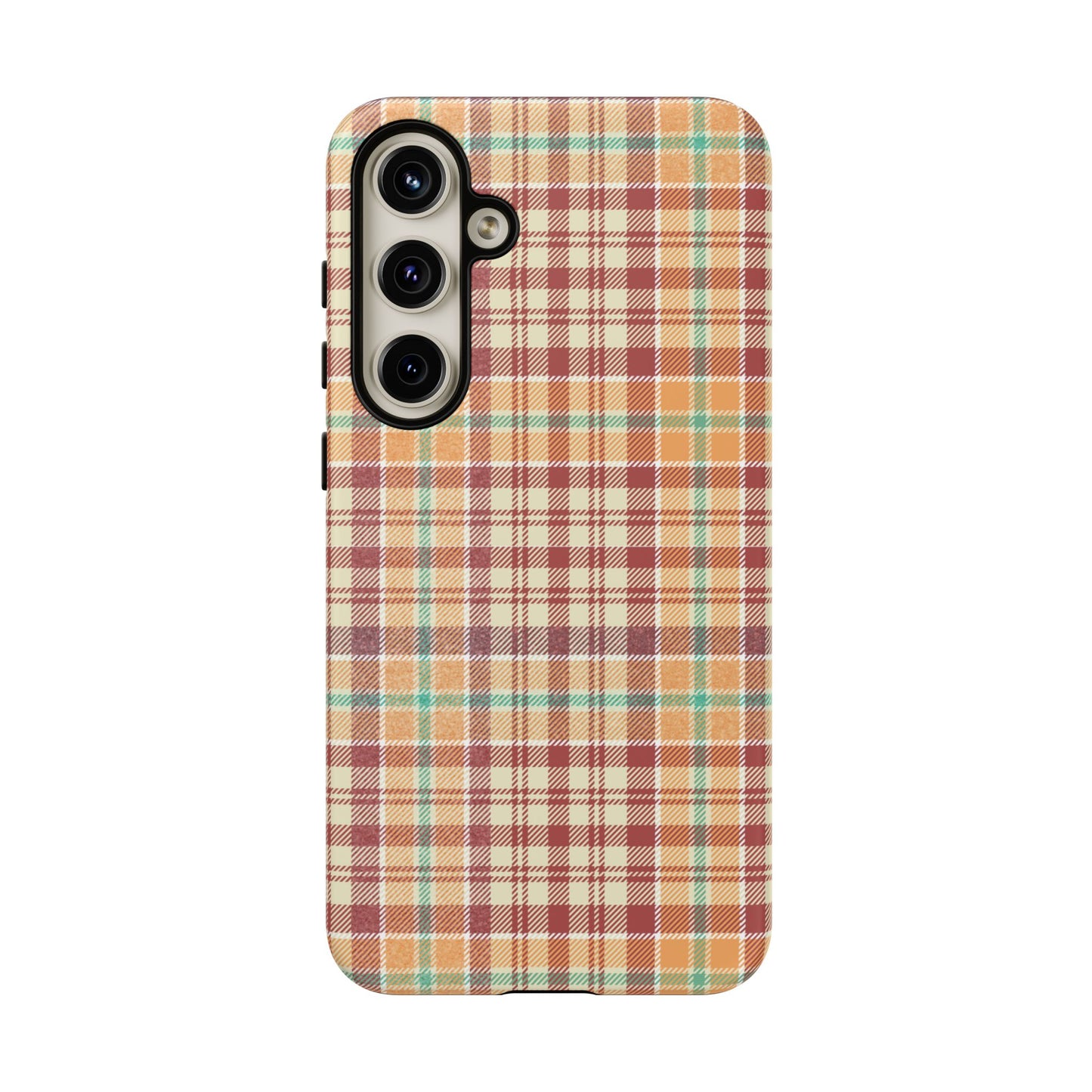 Retro Chic Plaid Samsung Galaxy Case in Red, Orange, Green & Cream – Timeless Vintage Design