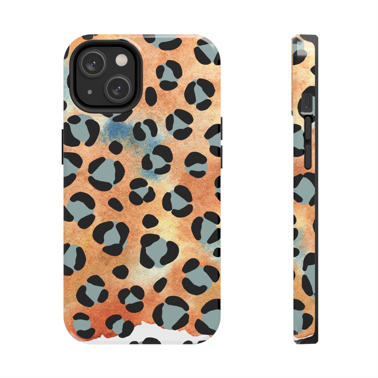 Sunset Watercolor Leopard Print Tough iPhone Case – Artistic Animal Pattern with Dual-Layer Protection