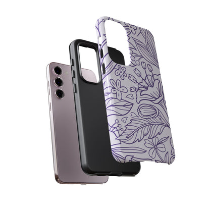 Lavender Floral Line Art Tough Samsung Galaxy Case – Minimalist Botanical Design with Dual-Layer Protection