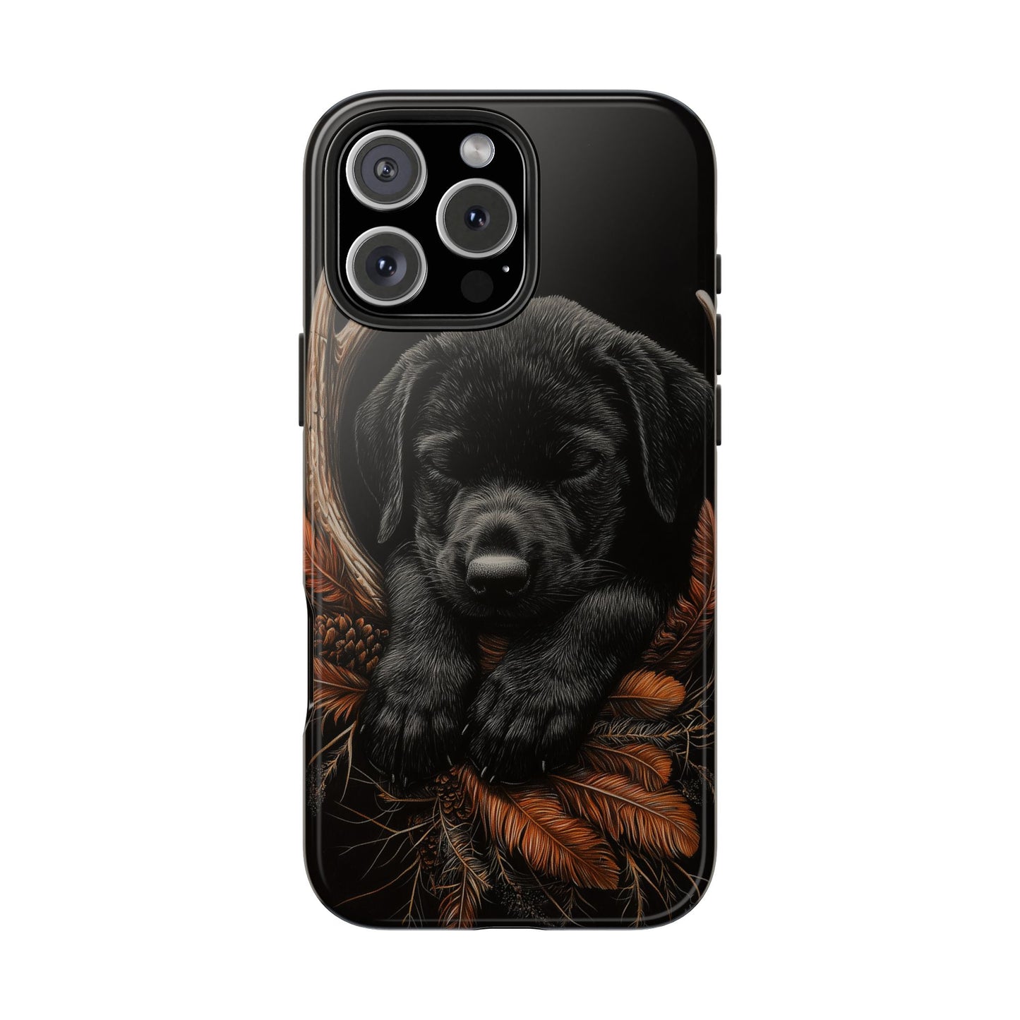 Charming Black Labrador Puppy on Feathers iPhone Case