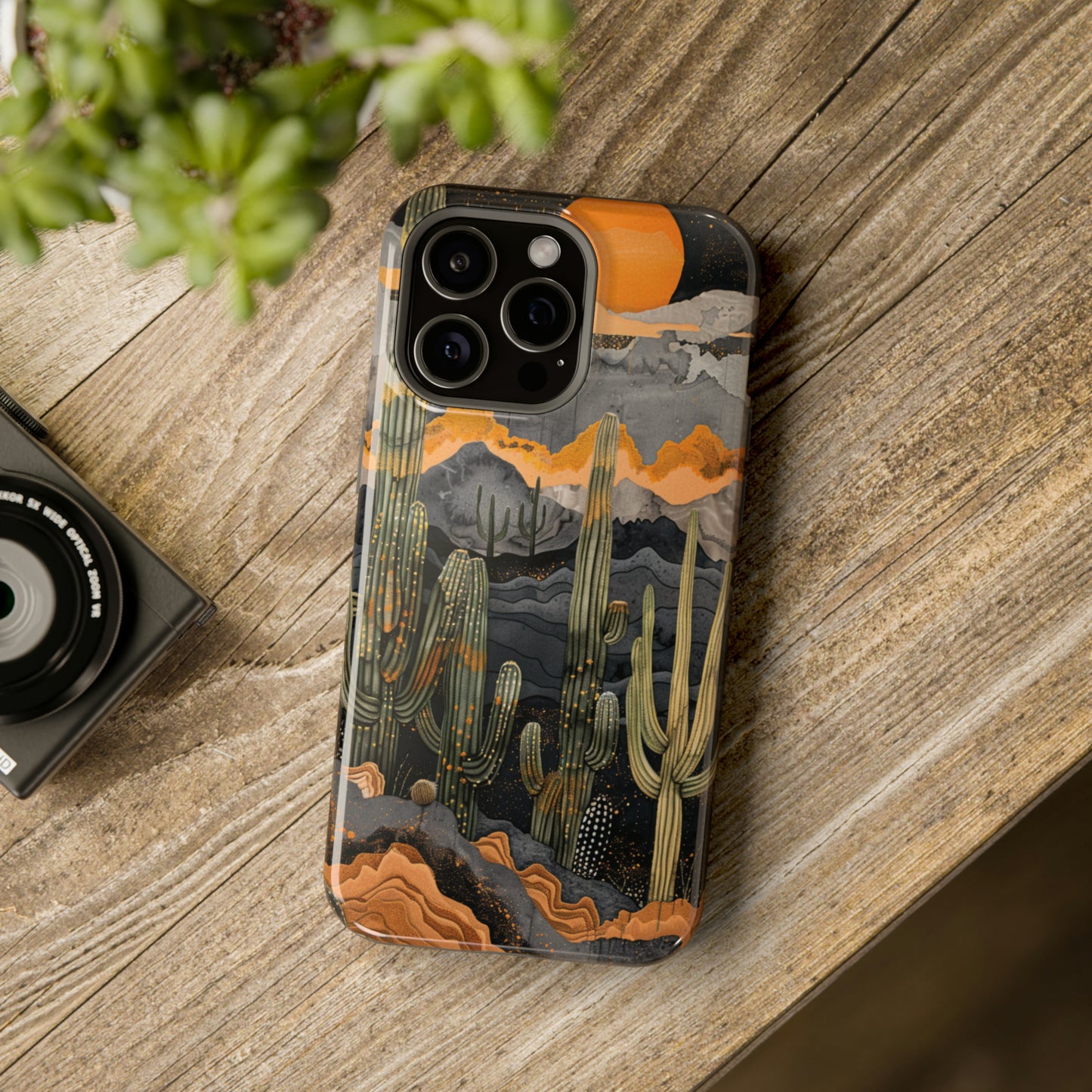 Desert Dusk MagSafe iPhone Case - Cacti Silhouettes & Sundown Hues for iPhone 15, 14, and 13 Series