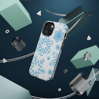 Frosty Blue Snowflakes MagSafe iPhone Case – Shockproof, Smooth Matte Finish, Dual-Layer Design