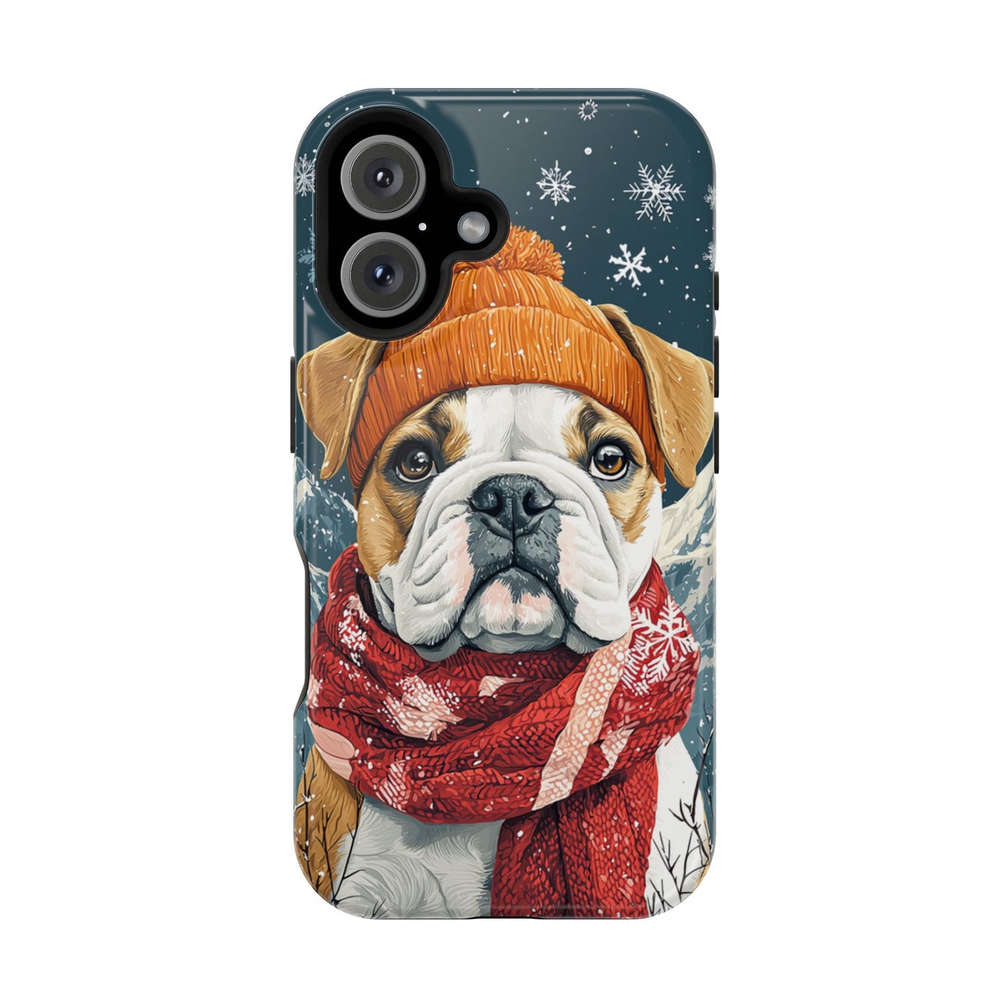 Cozy French Bulldog MagSafe iPhone Case – Rustic Fireplace Protective Cover